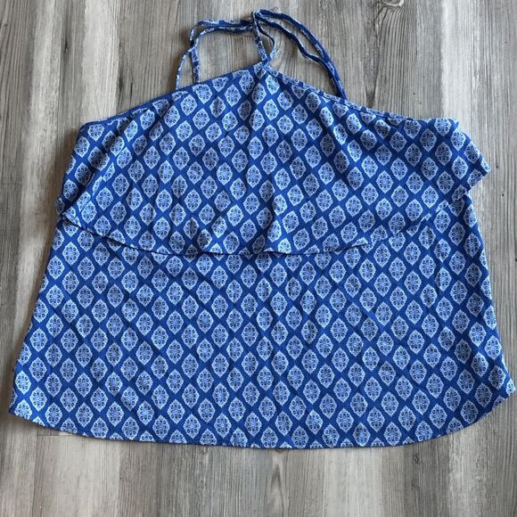 Lily White Blue And White Cami Dressy Tank With Cross Front Size Large - Picture 4 of 9